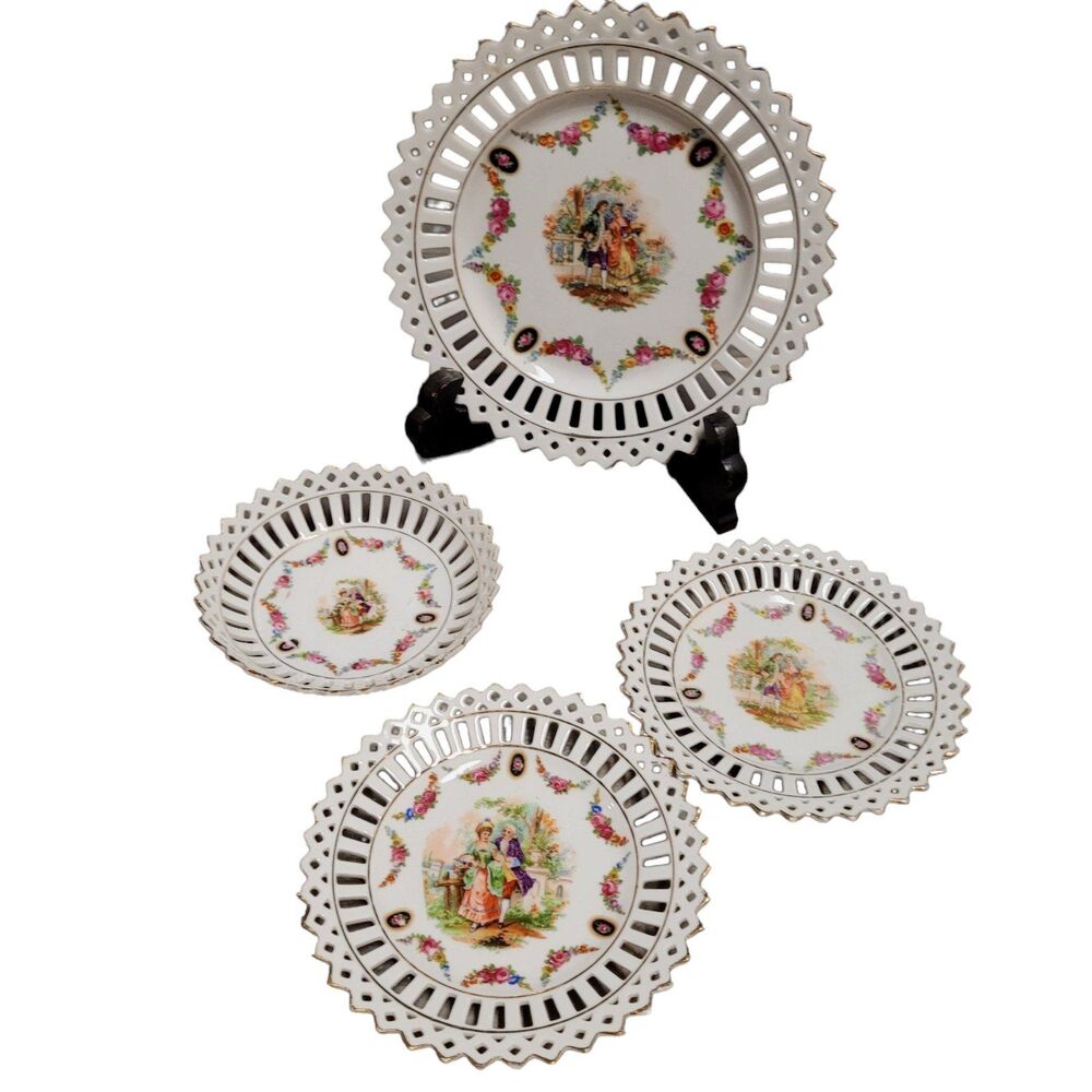Set of 4 Vintage German Pierced Porcelain Dishes